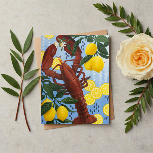 Lemons & Lobster Greeting Card - Fine Art Note Card