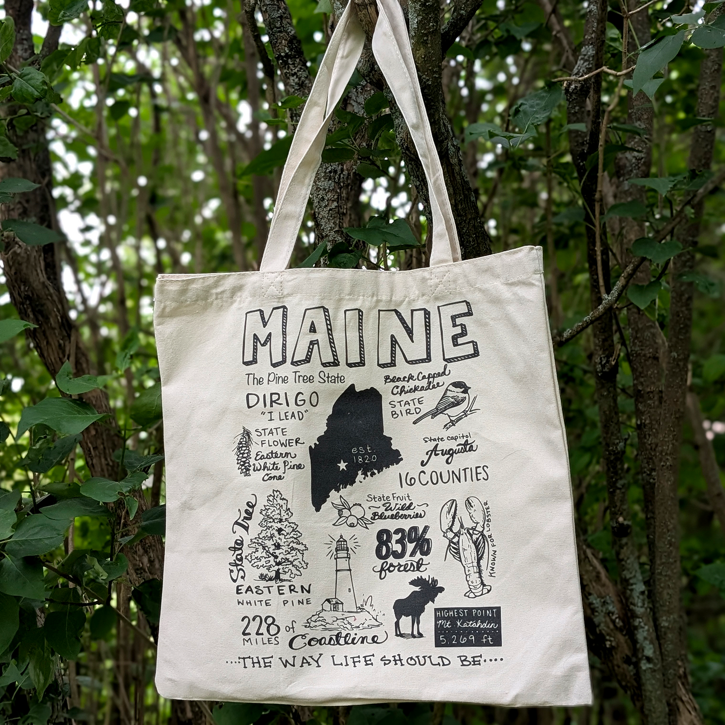 Maine Tote Bag - Eco Friendly - 100% Certified Organic Cotton