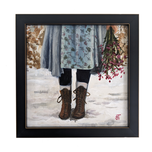 Winter Boots - Original Acrylic Painting on Wood Panel (FRAMED)