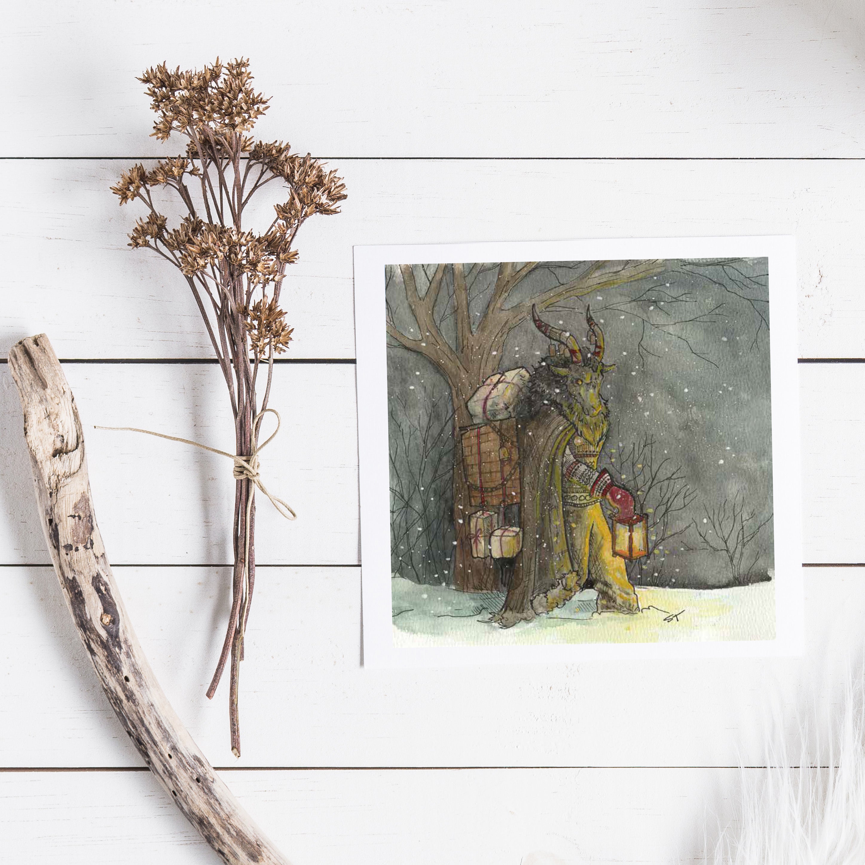 Krampus - Fine Art Note Card – Sarah Terrell Illustration & Design