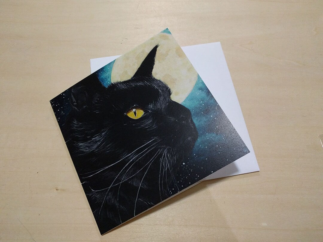 Black Cat Greeting Card - Non-Archival Fine Art Print - Note Card