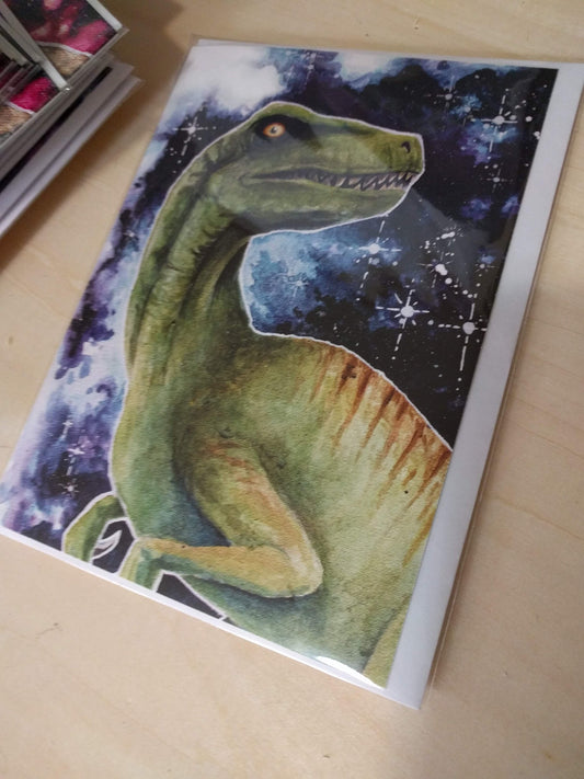 Velociraptor Greeting Card- Non-Archival Fine Art Prints - Note Card (5x7)