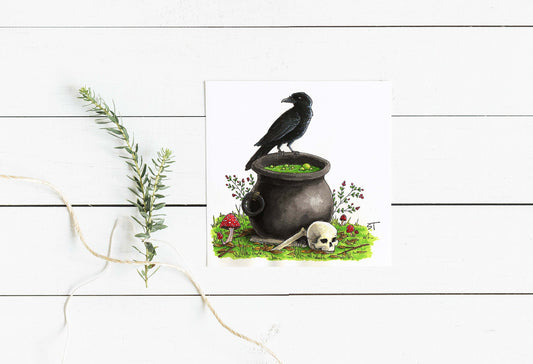 The Raven & The Cauldron Greeting Card- Non-Archival Fine Art Prints - Note Card
